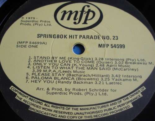 1975 SPRINGBOK HIT PARADE NO. 23 (MFP 54699) VINYL LP RECORD - S39