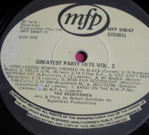 1975 GREATEST PARTY HITS VOL. 1 / VOL. 2  (MFP54646) x2 VINYL LP RECORDS - S54