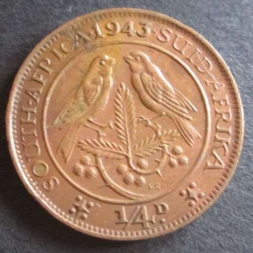 1/4 PENNY (FARTHING) 1943 UNION OF SOUTH AFRICA COIN - C2148