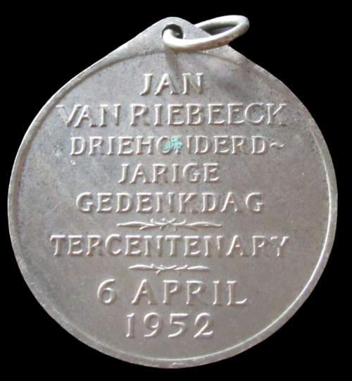 6 APRIL 1952 JAN VAN RIEBEECK TERCENTENARY 300 YEARS SOUVENIR MEDAL - RAKM/3