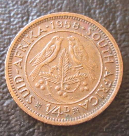 1/4 PENNY (FARTHING) 1958 UNION OF SOUTH AFRICA COIN - C576
