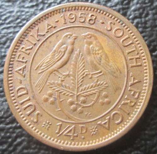 1/4 PENNY (FARTHING) 1958 UNION OF SOUTH AFRICA COIN - C115