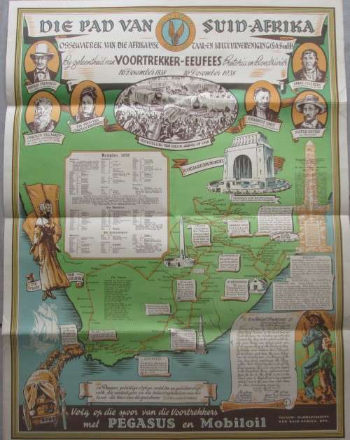 1838 - 1938 VOORTREKKER EEUFEES LANDKAART VAN DIE OSSEWATREK - RAK58