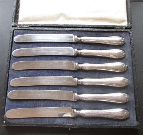 COOPER BROTHERS RUSTLESS SHEFFIELD SET KNIVES - HANDLES STERLING SILVER/ORIGINAL BOX - RAK28