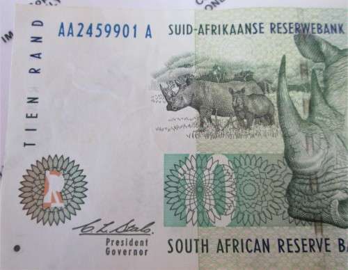 TEN RAND SOUTH AFRICA BANKNOTE SERIAL Nr AA2549901A *1st ISSUE* - RAKN/51
