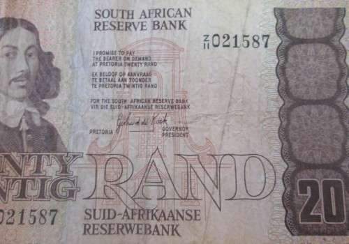 Twenty Rand Republic of South Africa Serial Nr Z11 021587 Replacement Note