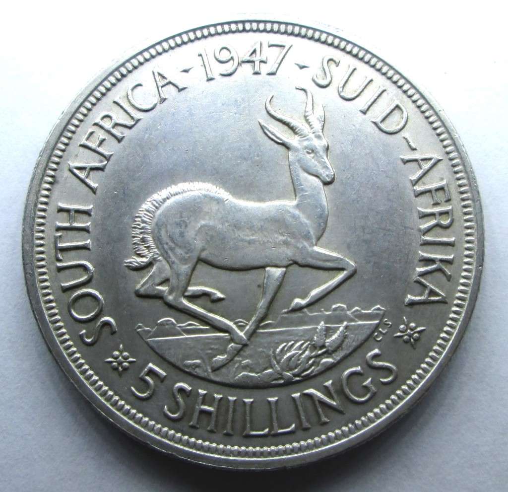 5 SHILLING 1947 UNION OF SOUTH AFRICA *SILVER* COIN - F/24