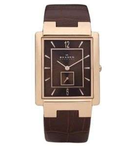 Mens Skagen Brown Leather Slim Dress Casual Watch 324LR