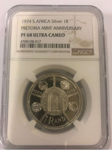 *** 2nd Finest Grade *** 1974 Silver R1 - Pretoria Mint Anniversary - NGC Graded PF68 Ultra Cameo