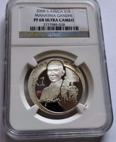 2008 South African Pf 68 UC Ghandi Coin