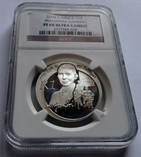 2008 South African Pf 68 UC Ghandi Coin