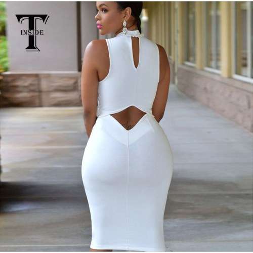 CURVICIOUS SEXY CUTOUT BACK TURTLE NECK MIDI SEXY CLUB DRESS BODYCON  SUMMER DRESSES
