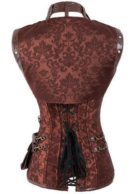 All Buckled Up Leather Corset With Printed Satin, Gold Detailing and Pockets