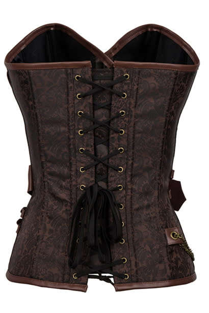 Brown Steel Boned Brocade Steampunk Corset With Thong
