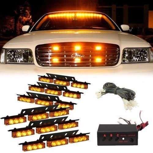 54 LED WHITE/GREEN/AMBER CAR STROBE LIGHTS KIT ON DASH AND/OR GRILL
