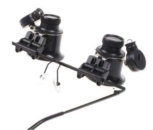 JEWELER WATCH REPAIR 20X BINOCULAR MAGNIFIER MAGNIFYING LOUPE LENS LED LIGHT