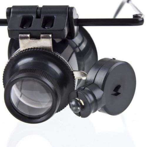 JEWELER WATCH REPAIR 20X BINOCULAR MAGNIFIER MAGNIFYING LOUPE LENS LED LIGHT