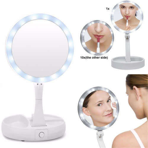 FOLD AWAY MIRROR LED-ILLUMINATED DOUBLE SIDED