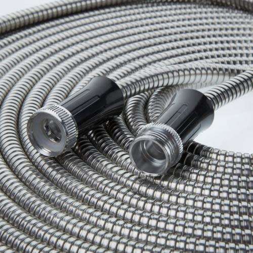METAL GARDEN HOSE STAINLESS STEEL FLEXIBLE WATERING HOSE PIPE 25FT