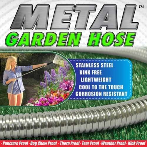 METAL GARDEN HOSE STAINLESS STEEL FLEXIBLE WATERING HOSE PIPE 50FT