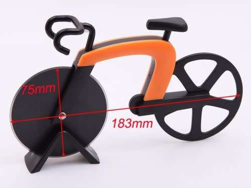KITCHEN GADGET PIZZA CUTTER SLICER BIKE SHAPE STAINLESS STEEL WHEEL