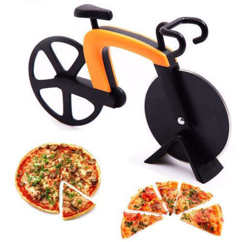 KITCHEN GADGET PIZZA CUTTER SLICER BIKE SHAPE STAINLESS STEEL WHEEL