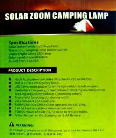 PORTABLE SOLAR ZOOM CAMPING LANTERN LAMP MULTIFUNCTIONAL SOLAR OUTDOOR ENERGY-SAVING LAMPS