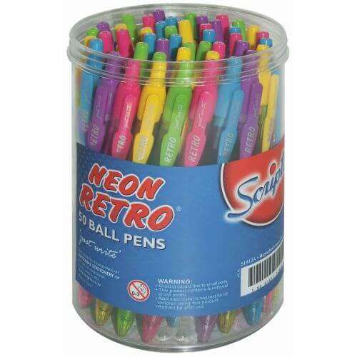 5 Scripto Neon Retro Ball Pens (Assorted Colours)