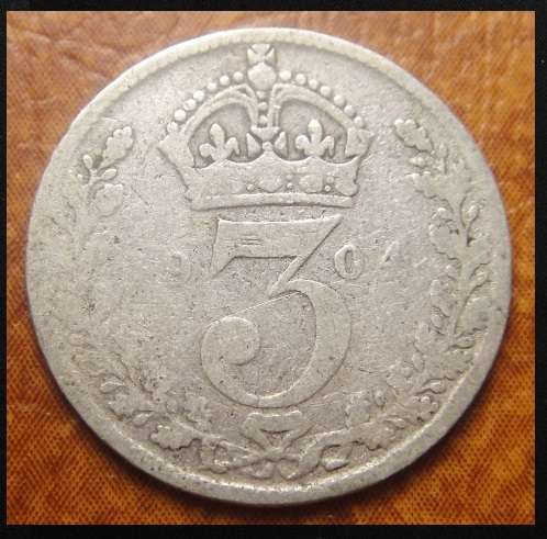 Crazy R1 Start! 1904 Edwardian Sterling Silver Three Pence of Great Britain