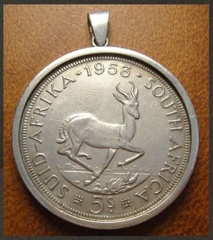 Crazy R1 Start!  1953 Silver Crown of the Union of South Africa set in Sterling Silver Pendant