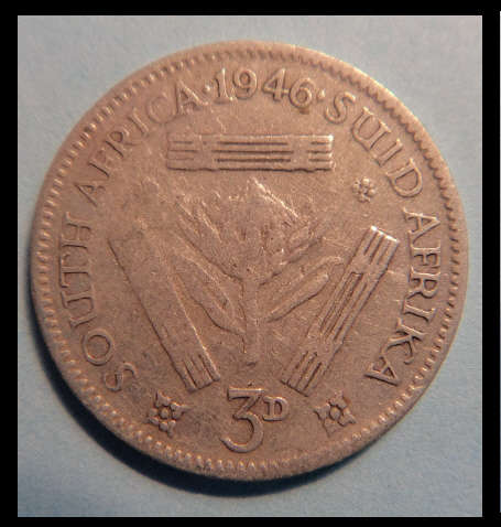 Crazy R1 Start! 1946 Silver Three Pence (3d) of the Union of South Africa