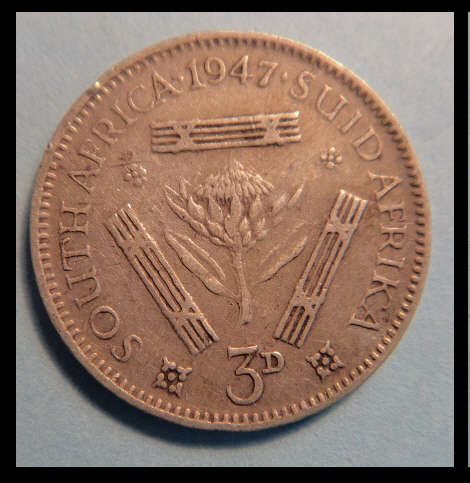 Crazy R1 Start! 1947Silver Three Pence (3d) of the Union of South Africa