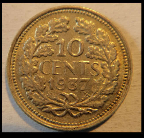 Crazy R1 Start! Netherlands SILVER 10 Cent of Queen Wilhelmina of 1937