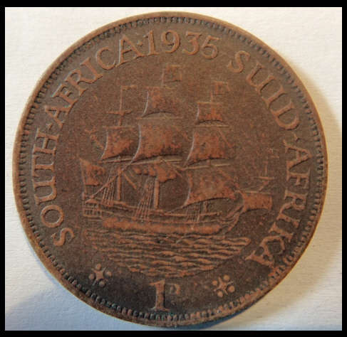 Crazy R1 Start! Union of South Africa FIBRE Penny of King George V of 1935