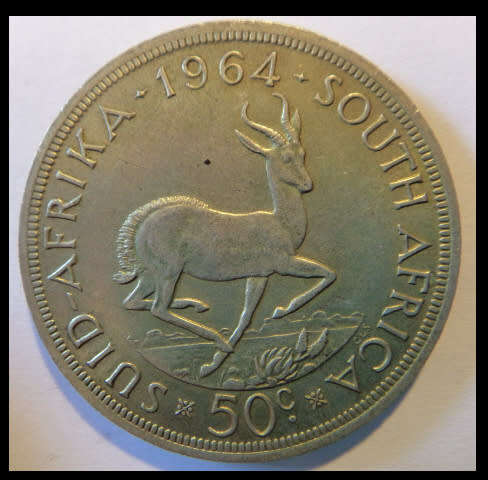 Crazy R1 Start! Republic of South Africa SILVER 50c Crown of 1964 in higher grade
