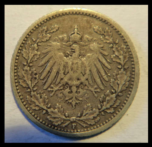 Crazy R1 Start! Imperial Germany, SILVER Half-Mark of 1906 (Stuttgart Mint)