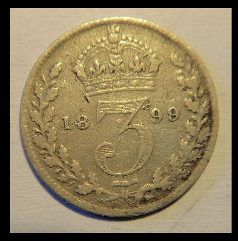 Crazy R1 Start! Great Britain, Sterling SILVER Victorian Three Pence of 1899