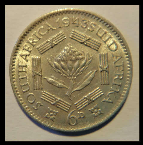 Crazy R1 Start! Union of South Africa Coins, SILVER Sixpence of 1943 (High Grade)