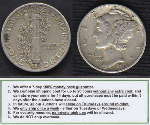 Crazy R1 Start! United States of America, 90% SILVER Mercury Dime of 1942