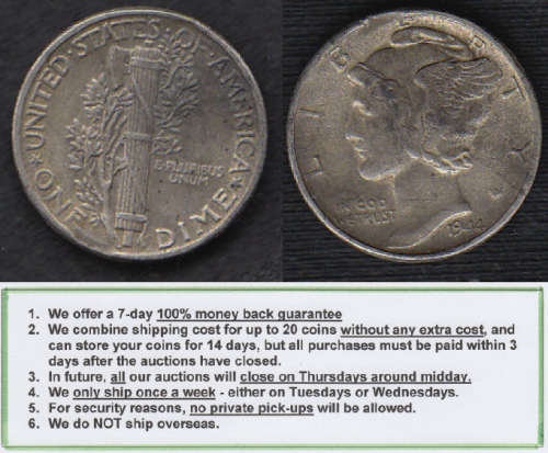 Crazy R1 Start! United States of America, 90% SILVER Mercury Dime of 1944