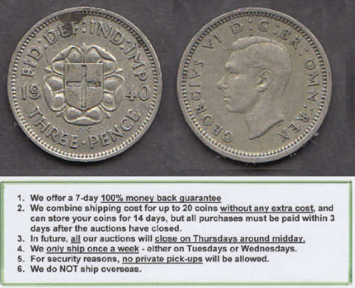 Crazy R1 Start! Great Britain, SILVER Three Pence of 1940
