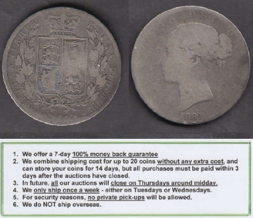 Crazy R1 Start! Great Britain, Sterling SILVER Victorian Half Crown of 1881