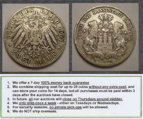 Crazy R1 Start! Germany (Hamburg), SILVER Zwei (2) Mark of 1904 (Catalogue value R375+)