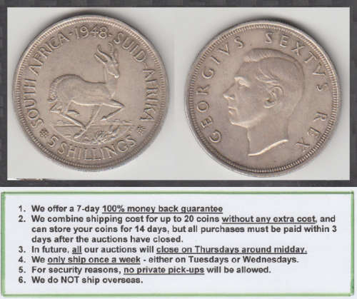 Crazy R1 Start! Union of South Africa : Silver Crown (5/-) of 1948