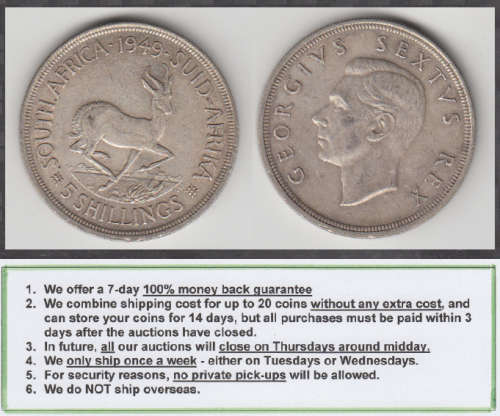 Crazy R1 Start! Union of South Africa : Silver Crown (5/-) of 1949