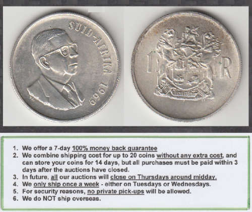 Crazy R1 Start! Republic of South Africa: Silver R1 of 1969 (Afrikaans)