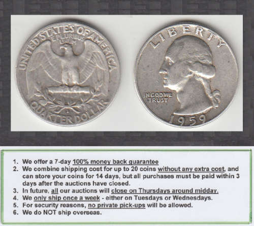 Crazy R1 Start! United States of America, 90% SILVER Quarter Dollar of 1959