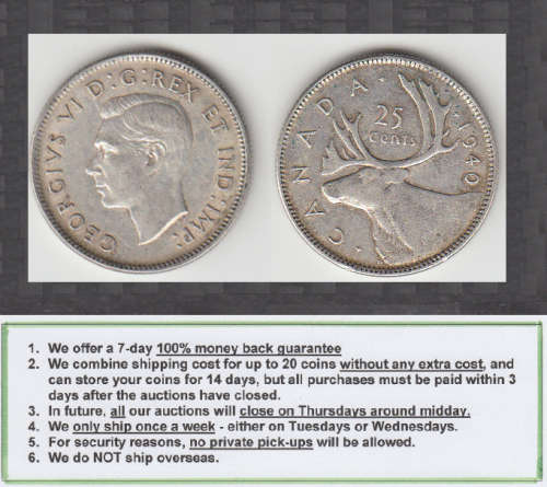 Crazy R1 Start! Canada, SILVER 25 Cents of 1940