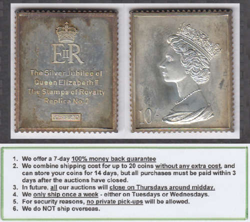 Crazy R1 Start! STERLING SILVER MEDAL, Stamps of Royalty, Queen Elizabeth II, 10 Shillings (20 g)
