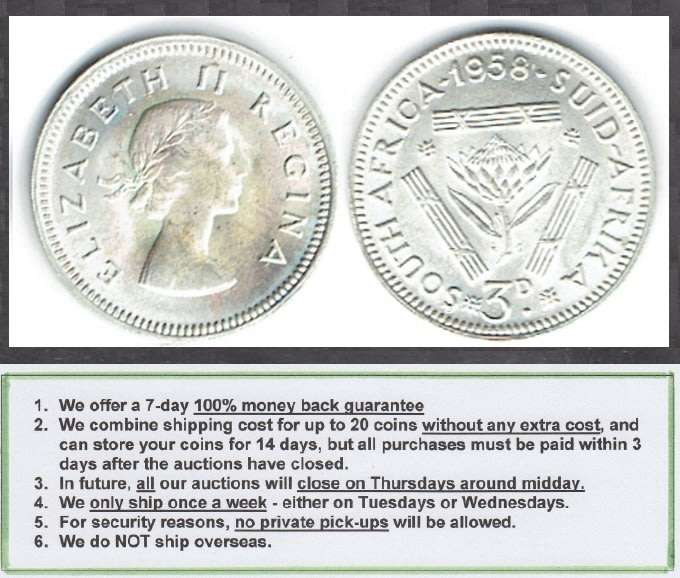 Crazy R1 Start! Union of South Africa, SILVER Three Pence of 1958